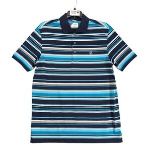 IZOD Golf Striped Performance Polo Shirt Men's S Reflective Logos Lightweight